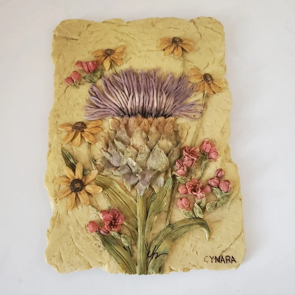Cynara Artichoke Thistle 3D Floral Wall Plaque Botanical Relief Decor 6.5x4.5